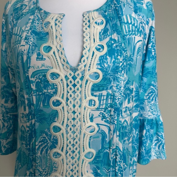 Lilly Pulitzer Krysta Split Neck Shift Dress. Size Small Color AMALFI BLUE SUNNY - Picture 4 of 7